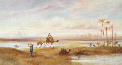 Figuren und Kamele an einer Oase von Frederick Goodall
